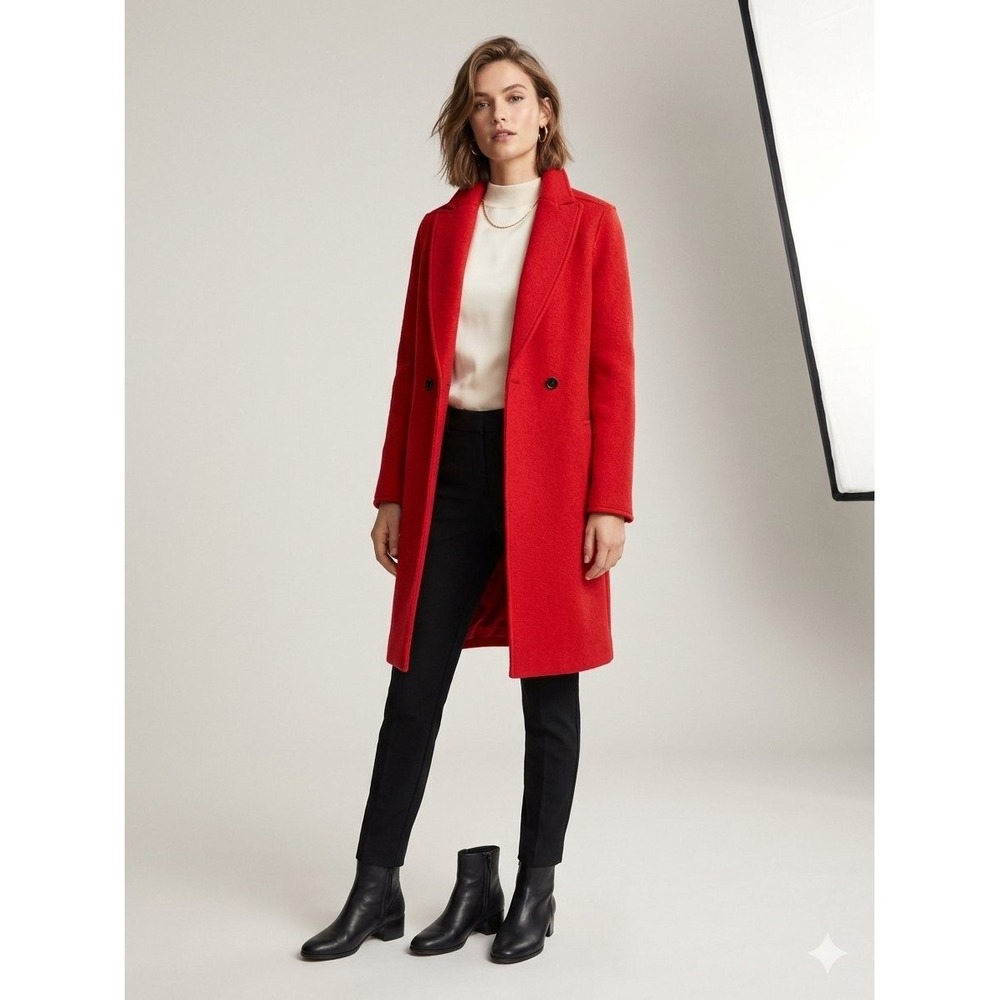 J.Crew Daphne Topcoat in Boiled Wool Red Size 2 Button Front Mid Length Jacket